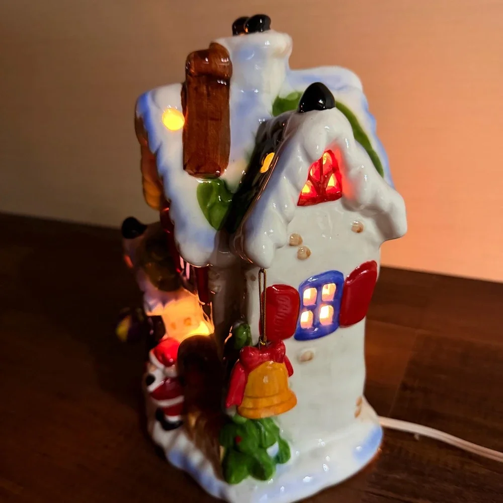 VTG NOS Lighted Christmas House Kozy Corner Santa Village Ceramic 11